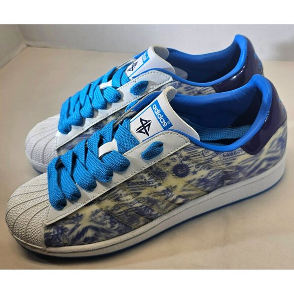 Adidas Men's Tie-Dye Blue/White/Turquoise Uprock 4E Superstar Sneakers Size 8.5 - Picture 2 of 16